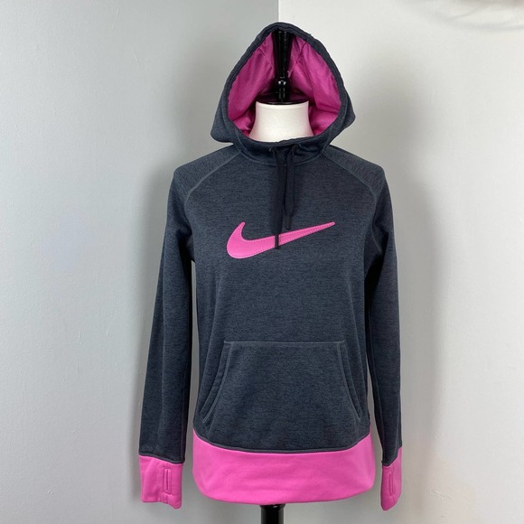 Nike Tops - Nike Therma-Fit Pink & Grey Hooded Sweatshirt Medium